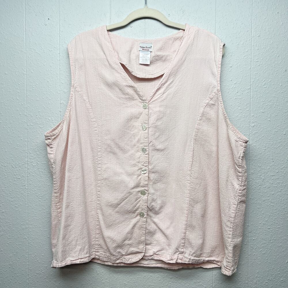 Bobbie Brooks Woman Striped Pink Top 22-24W Button Front 100% Cotton Mature